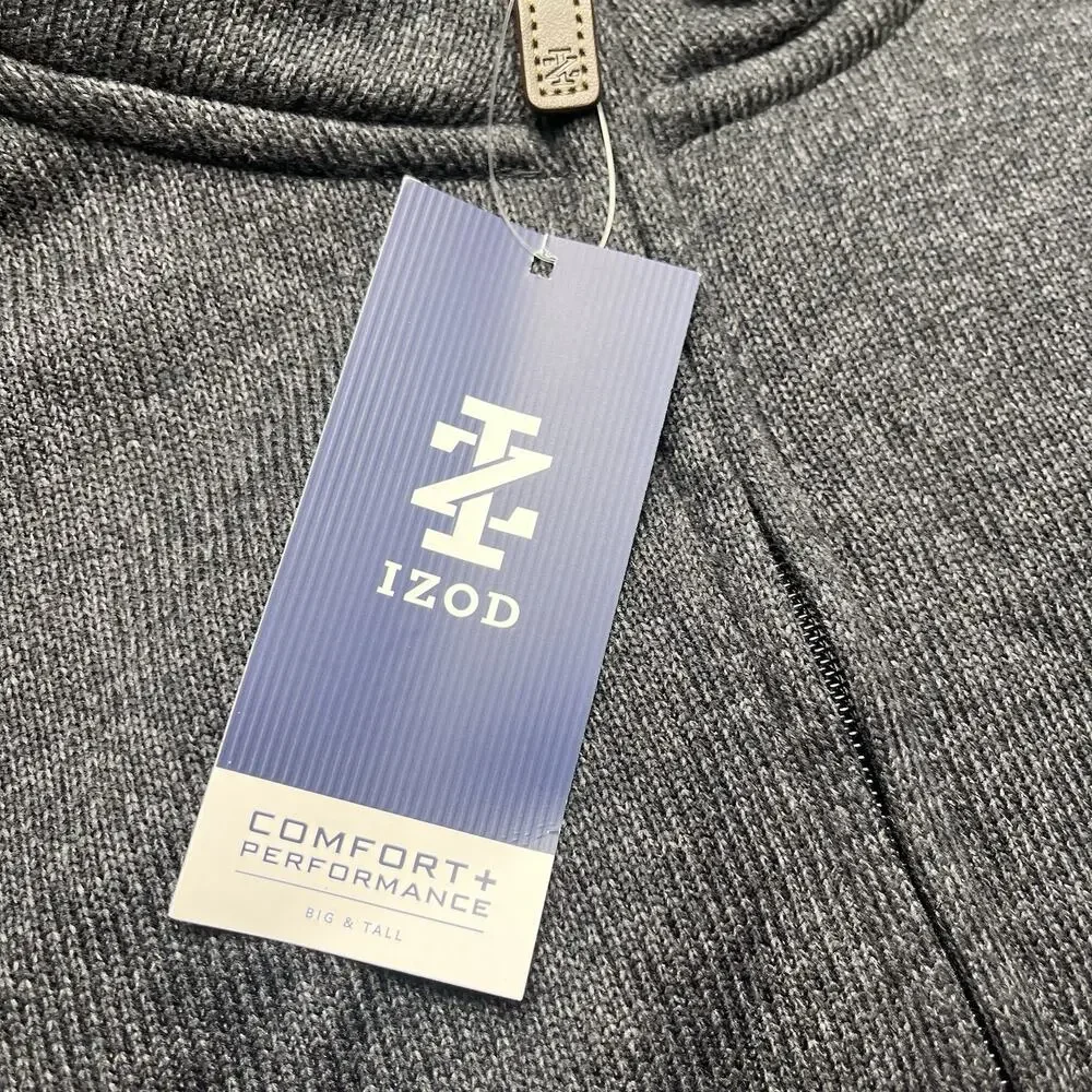 Izod Men XLT Tall Pullover Sweater Fleece Long Sleeve Black 1/4 Zip Holiday $80